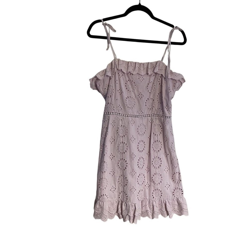 &merci Women L Pink Lilac Floral Eyelet Ruffle Tie Straps Flounce Sundress NWT